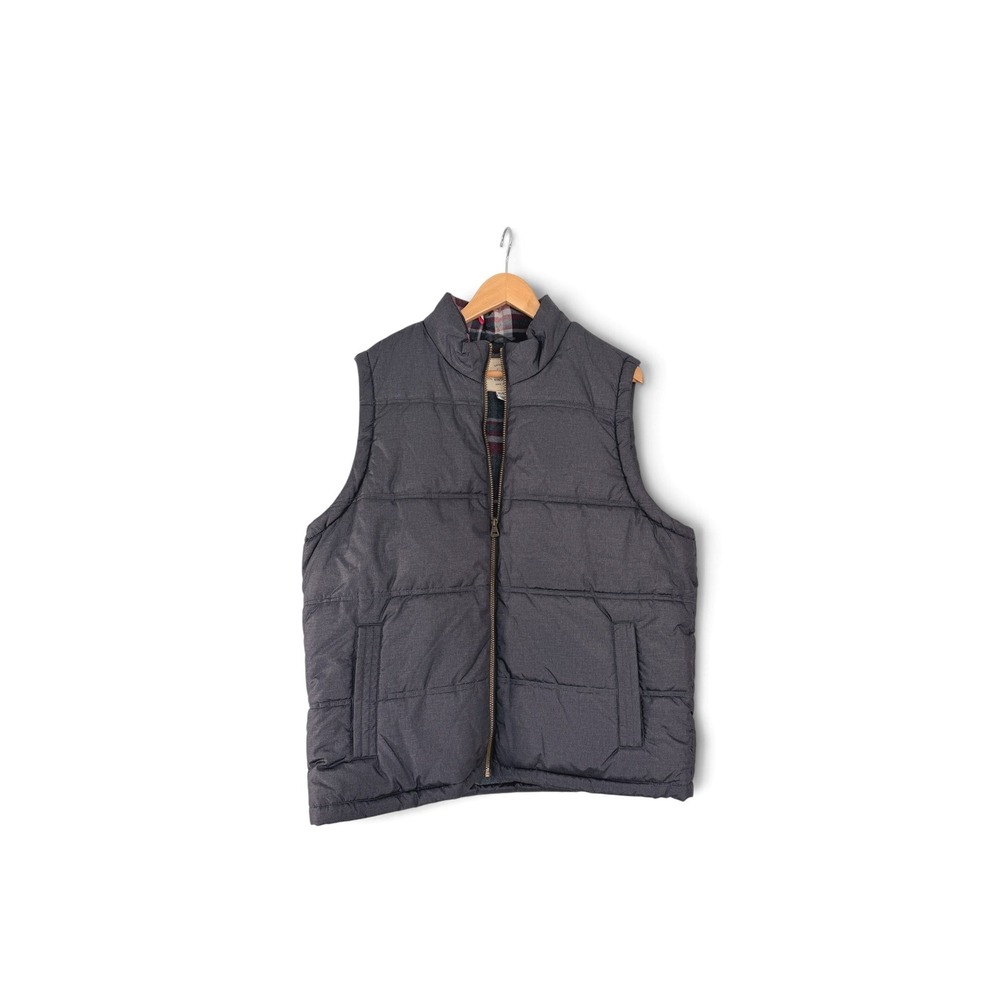 Weatherproof Vintage Mens XL Charcoal Gray Plaid Lined Puffer Vest Full Zip
